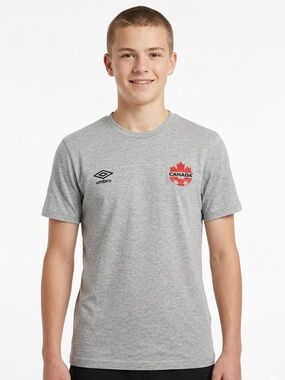 Umbro Sporty Soccer Short Sleeve Grey T-Shirt Red Canada Crest Men Small